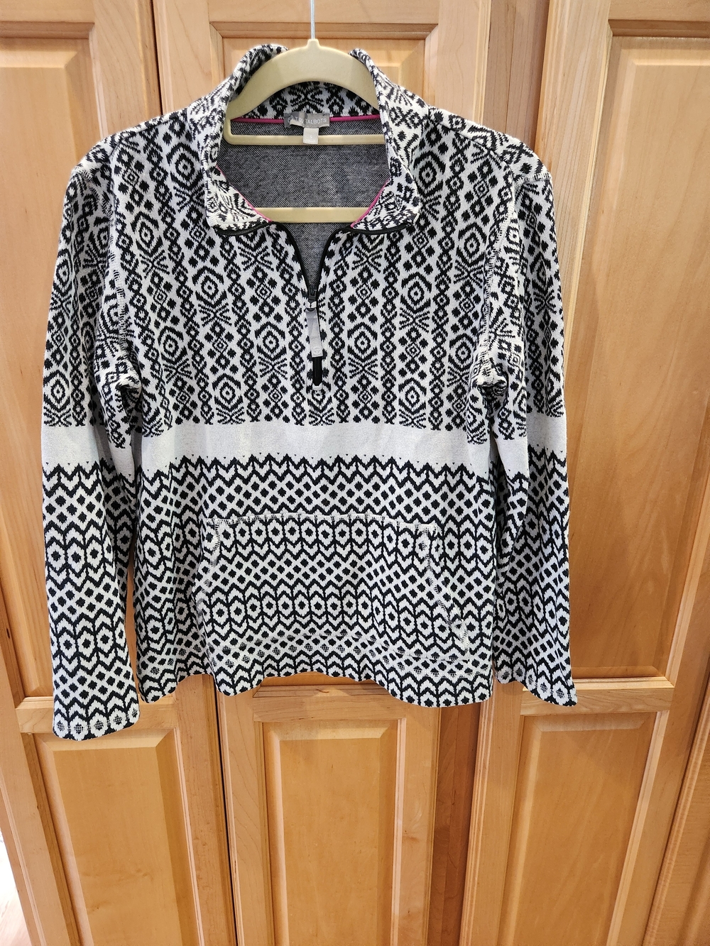 Talbots Black and White Geometric Quarter-Zip Sweater